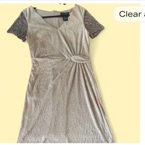 Cachet Silver Midi Dress with Embellished Sleeves